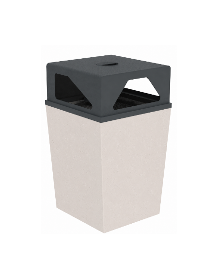 Cestino portarifiuti trapezoidale in cemento con coperchio - colore Bianco pietra - cm 60x60x97,8h - Conforme ai CAM
