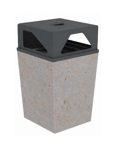 Cestino portarifiuti trapezoidale in cemento con coperchio - colore Grigio travertino - cm 60x60x97,8h - Conforme ai CAM