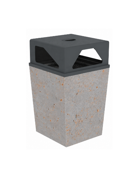Cestino portarifiuti trapezoidale in cemento con coperchio - colore Grigio travertino - cm 60x60x97,8h - Conforme ai CAM