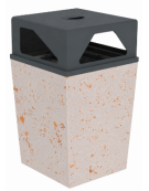 Cestino portarifiuti trapezoidale in cemento con coperchio - colore Bianco travertino - cm 60x60x97,8h - Conforme ai CAM