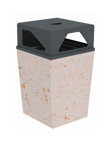 Cestino portarifiuti trapezoidale in cemento con coperchio - colore Bianco travertino - cm 60x60x97,8h - Conforme ai CAM