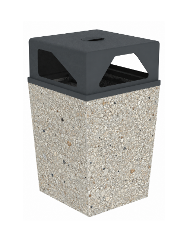 Cestino portarifiuti trapezoidale in cemento con coperchio - colore Grigio sabbiato - cm 60x60x97,8h - Conforme ai CAM