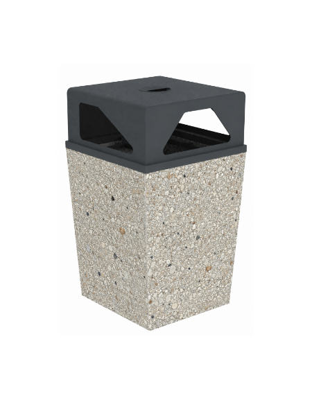 Cestino portarifiuti trapezoidale in cemento con coperchio - colore Grigio sabbiato - cm 60x60x97,8h - Conforme ai CAM