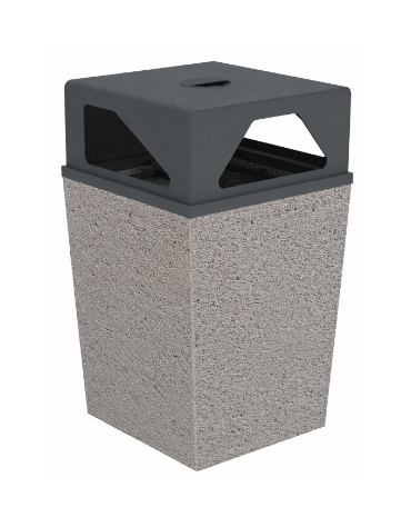 Cestino portarifiuti trapezoidale in cemento con coperchio - colore Bianco sabbiato - cm 60x60x97,8h - Conforme ai CAM