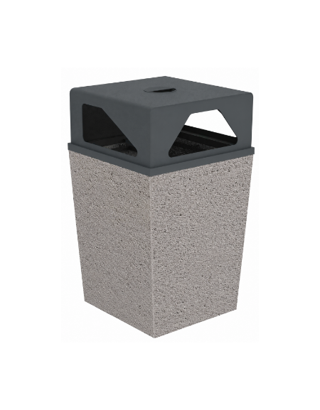 Cestino portarifiuti trapezoidale in cemento con coperchio - colore Bianco sabbiato - cm 60x60x97,8h - Conforme ai CAM