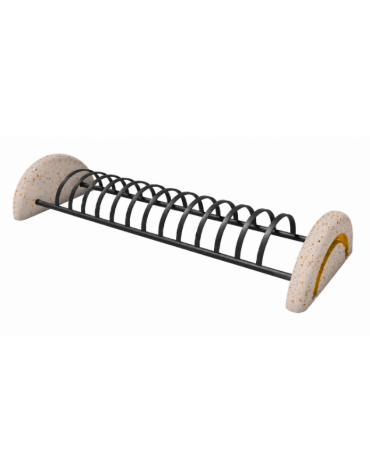 Portabici 10 posti bifacciale con fianchi laterali in cemento bianco effetto travertino - cm 226x78x40h - Conforme ai CAM