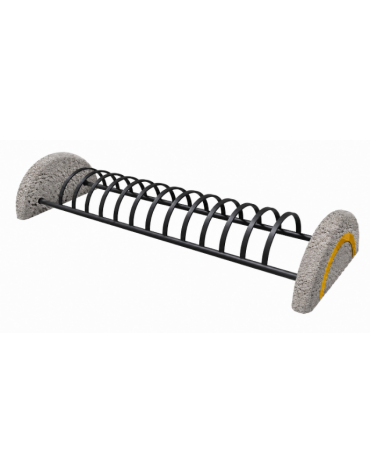 Portabici 10 posti bifacciale con fianchi laterali in cemento - colore Bianco sabbiato - cm 226x78x40h - Conforme ai CAM