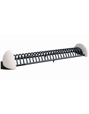 RASTRELLIERA PORTABICI DA TERRA 10 POSTI IN CEMENTO E METALLO - COLORE BIANCO PIETRA - CM 235x56x36H - Conforme ai CAM
