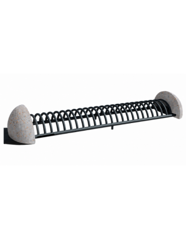 Portabici 10 posti con fianchi laterali in cemento - Colore grigio travertino - cm 235x56x36h - Conforme ai CAM