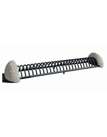 Portabici 10 posti con fianchi laterali in cemento - Colore grigio sabbiato - cm 235x56x36h - Conforme ai CAM
