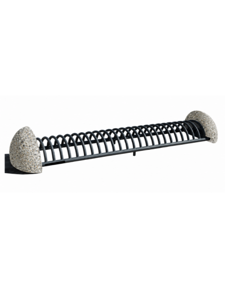 Portabici 10 posti con fianchi laterali in cemento - Colore grigio sabbiato - cm 235x56x36h - Conforme ai CAM