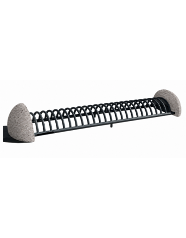 Portabici 10 posti con fianchi laterali in cemento - Colore bianco sabbiato - cm 235x56x36h - Conforme ai CAM
