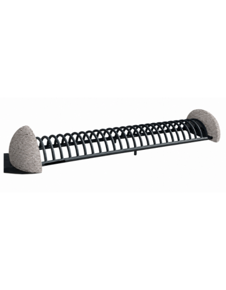 Portabici 10 posti con fianchi laterali in cemento - Colore bianco sabbiato - cm 235x56x36h - Conforme ai CAM
