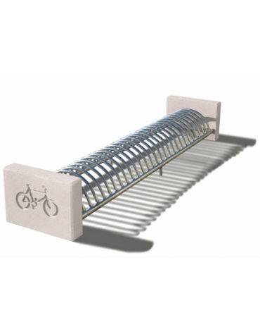 Portabici 10 posti fianchi in cemento con incisione bici - colore Bianco pietra - cm 235x66x47h - Conforme ai CAM