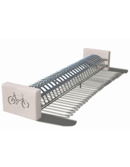 Portabici 10 posti fianchi in cemento con incisione bici - colore Bianco pietra - cm 235x66x47h - Conforme ai CAM