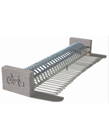Portabici 10 posti fianchi in cemento con incisione bici - colore Grigio travertino - cm 235x66x47h - Conforme ai CAM