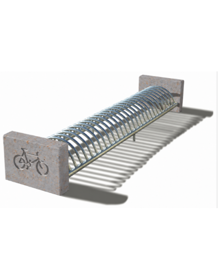 Portabici 10 posti fianchi in cemento con incisione bici - colore Grigio travertino - cm 235x66x47h - Conforme ai CAM