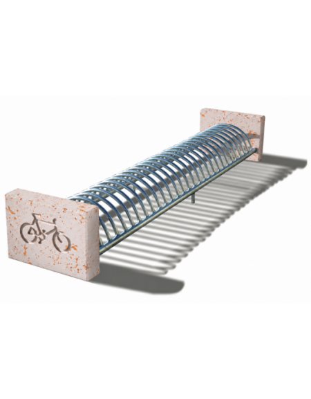Portabici 10 posti fianchi in cemento con incisione bici - colore Bianco travertino - cm 235x66x47h - Conforme ai CAM