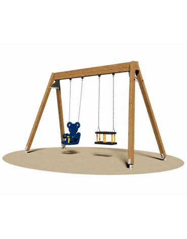 Altalena in legno 2 Posti - sedili gabbia / orsetto - adatta per diversamente abili - cm 370x160x230h