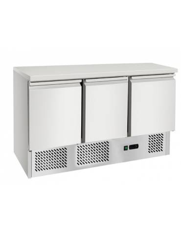Saladette refrigerata in acciaio inox a ventilazione forzata, con 3 porte, + 2° + 8°C - lt 570 - mm 1365×700×850h