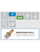 Tavolo pizza refrigerato con piano in granito. 2 sportelli e cassettiera a 5 comparti neutri - temp. +2°/+8°C - cm 202,5x80x104h
