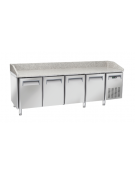 Tavolo pizza refrigerato 4 porte in acciaio inox con piano in granito - refrigerazione ventilata +2°/+8°C - cm 255x80x104h
