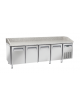 Tavolo pizza refrigerato 4 porte in acciaio inox con piano in granito - refrigerazione ventilata +2°/+8°C - cm 255x80x104h