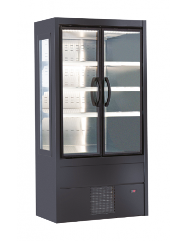 Murale refrigerato, porte a battente, zona esposizione in acciaio inox - Lt 357 - colore nero - +0°/+2°C - cm 100x57x200h