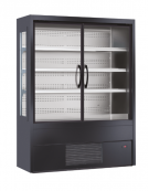 Murale refrigerato, porte a battente, zona esposizione in acciaio inox - Lt 551 - colore nero - +0°/+2°C - cm 150x57x200h