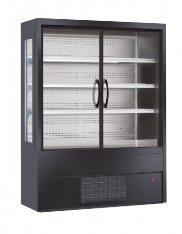 Murale refrigerato, porte a battente, zona esposizione in acciaio inox - Lt 551 - colore nero - +0°/+2°C - cm 150x57x200h