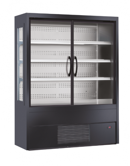 Murale refrigerato, porte a battente, zona esposizione in acciaio inox - Lt 551 - colore nero - +0°/+2°C - cm 150x57x200h