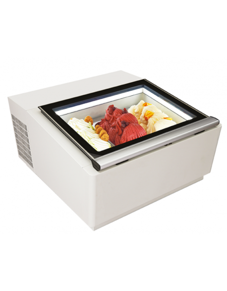 Vetrina da banco per N°3 vaschette gelato in acciaio verniciato bianco- Lt.78 -refrigerazione statica -16°/18*C- cm 67x75x39,2h