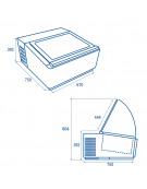 Vetrina da banco per N°3 vaschette gelato in acciaio verniciato bianco- Lt.78 -refrigerazione statica -16°/18*C- cm 67x75x39,2h