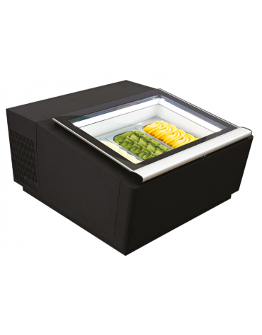 Vetrina da banco per N°3 vaschette gelato in acciaio verniciato nero - Lt.78 - refrigerazione statica -16°/18*C - cm 67x75x39,2h