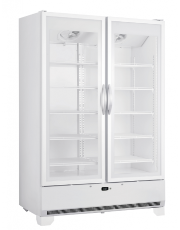Vetrina bevande ventilata +1°/+10°C, in acciaio verniciato bianco con doppia porta a battente - Lt 1147 - cm 135x73,4x203,5h
