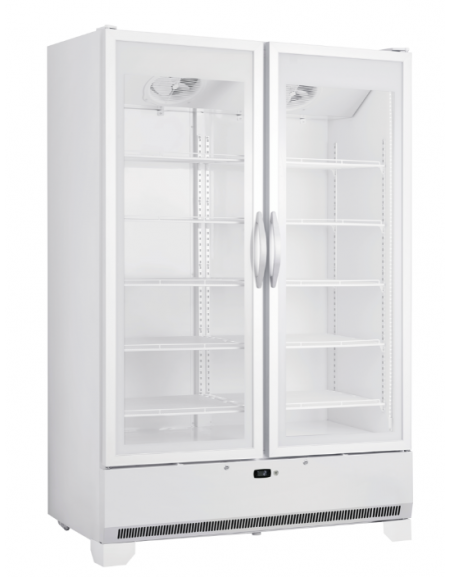 Vetrina bevande ventilata +1°/+10°C, in acciaio verniciato bianco con doppia porta a battente - Lt 1147 - cm 135x73,4x203,5h