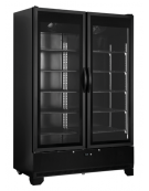Vetrina bevande ventilata +1°/+10°C, in acciaio verniciato nero con doppia porta a battente - Lt 1147 - cm 135x73,4x203,5h