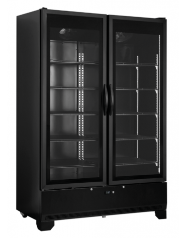 Vetrina bevande ventilata +1°/+10°C, in acciaio verniciato nero con doppia porta a battente - Lt 1147 - cm 135x73,4x203,5h