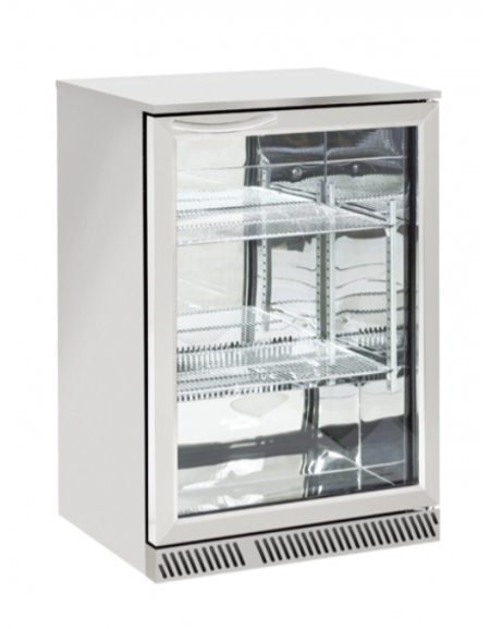 Frigo retrobanco per bevande ventilato +2°/+10°C, in acciaio AISI 304 con porta vetro a battente - Lt. 130 - cm 60x54,2x86,5h