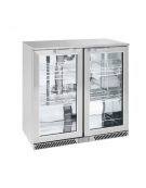 Frigo retrobanco per bevande ventilato +2°/+10°C, in acciaio AISI 304 con 2 porte vetro a battente - Lt. 215 - cm 90x54,2x86,5h