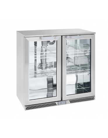 Frigo retrobanco per bevande ventilato +2°/+10°C, in acciaio AISI 304 con 2 porte vetro a battente - Lt. 215 - cm 90x54,2x86,5h