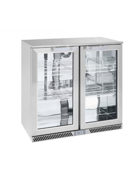 Frigo retrobanco per bevande ventilato +2°/+10°C, in acciaio AISI 304 con 2 porte vetro a battente - Lt. 215 - cm 90x54,2x86,5h