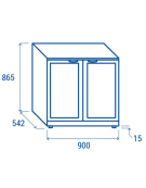 Frigo retrobanco per bevande ventilato +2°/+10°C, in acciaio AISI 304 con 2 porte vetro a battente - Lt. 215 - cm 90x54,2x86,5h