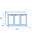 Frigo retrobanco per bevande ventilato +2°/+10°C, in acciaio AISI 304 con 3 porte vetro a battente - Lt. 330 - cm 135x54,2x86,5h