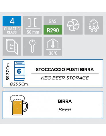 Banco birra alla spina in acciaio verniciato nero - N°6 fusti da Lt 20 - Refrigerazione ventilata +1°/+5°C - cm 123x64x99,4h
