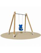 Altalena inclusiva 1 posto struttura in legno e trave tubo di acciaio - sedile a orsetto - cm 270x180x265h