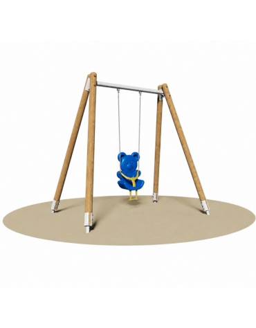 Altalena inclusiva 1 posto struttura in legno e trave tubo di acciaio - sedile a orsetto - cm 270x180x265h