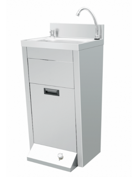 Lavamani armadiato con alzatina in acciaio inox - cestino rifiuti e dispenser sapone - dimensioni mm 430x400x850h