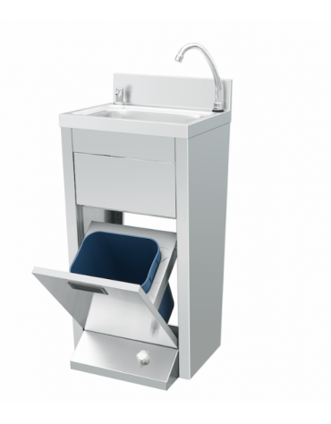 Lavamani armadiato con alzatina in acciaio inox - cestino rifiuti e dispenser sapone - dimensioni mm 430x400x850h