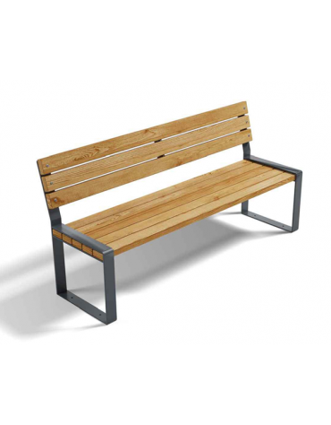 Panchina con schienale per parco, 2 fianchi quadrati in lamiera Dkp e doghe di pino nordico - cm 190x58x86h
